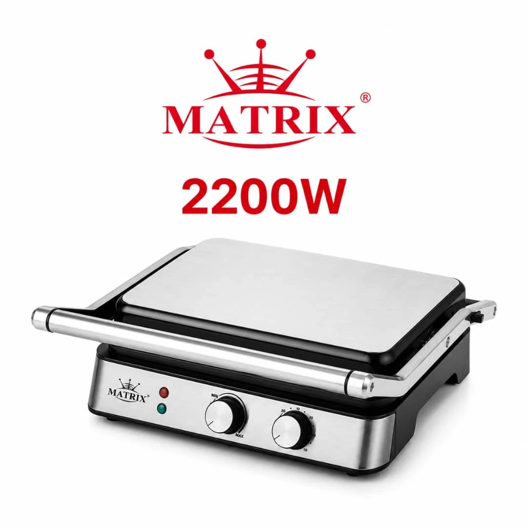 Gril Et Panineuse Saine En Inox Avec Ouverture À 180° 2200W Matrix MX-5027