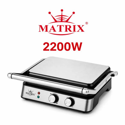 Gril Et Panineuse Saine En Inox Avec Ouverture À 180° 2200W Matrix MX-5027