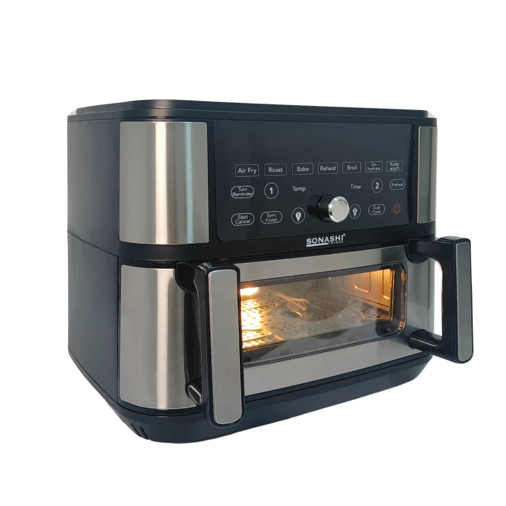 Air fryer Numérique Bac 10L 2600W Avec Séparation – Digital Multiprogrammes En inox Sonashi SAF-115