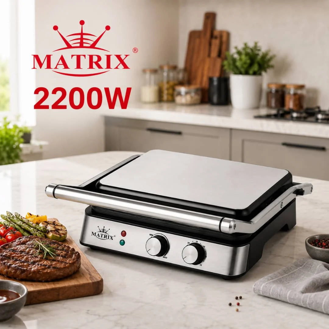 Gril Et Panineuse Saine En Inox Avec Ouverture À 180° 2200W Matrix MX-5027