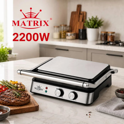 Gril Et Panineuse Saine En Inox Avec Ouverture À 180° 2200W Matrix MX-5027