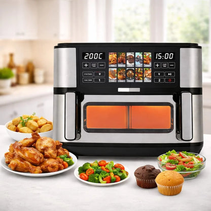 Air fryer Numérique Bac 10L 2600W Avec Séparation – Digital Multiprogrammes En inox Sonashi SAF-115