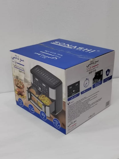 Air fryer Numérique Bac 10L 2600W Avec Séparation – Digital Multiprogrammes En inox Sonashi SAF-115